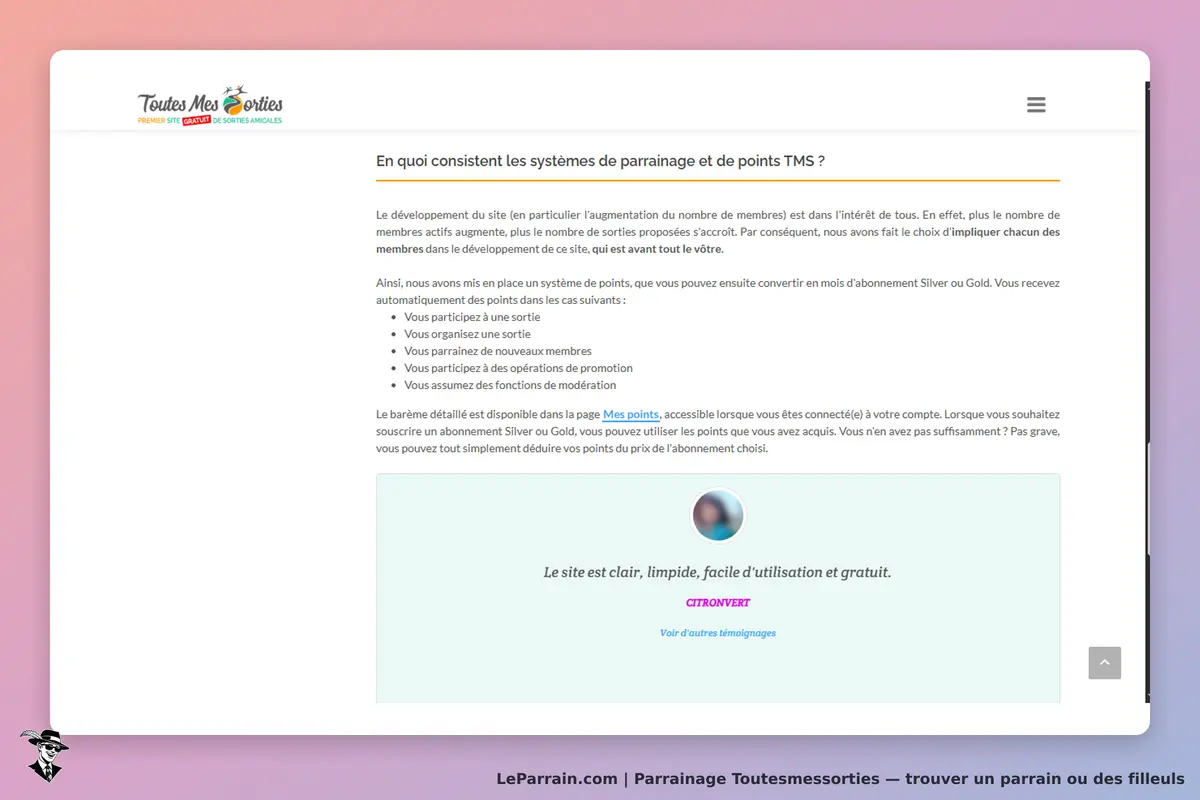 Toutesmessorties : toutes Mess Sorties : présentation des systèmes de parrainage et témoignages de