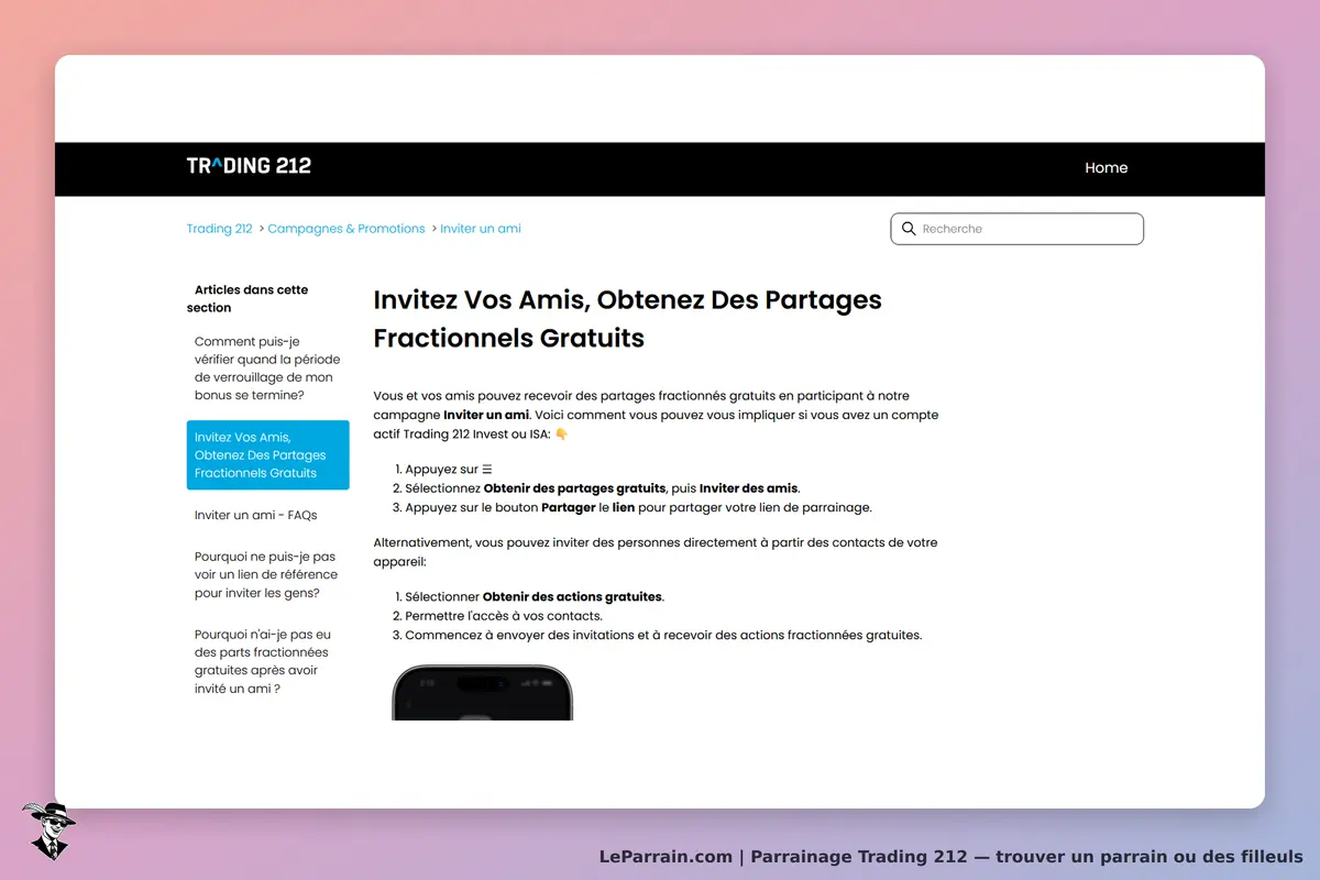 Trading 212 : page d'invitation pour obtenir des parts fractionnelles gratuites