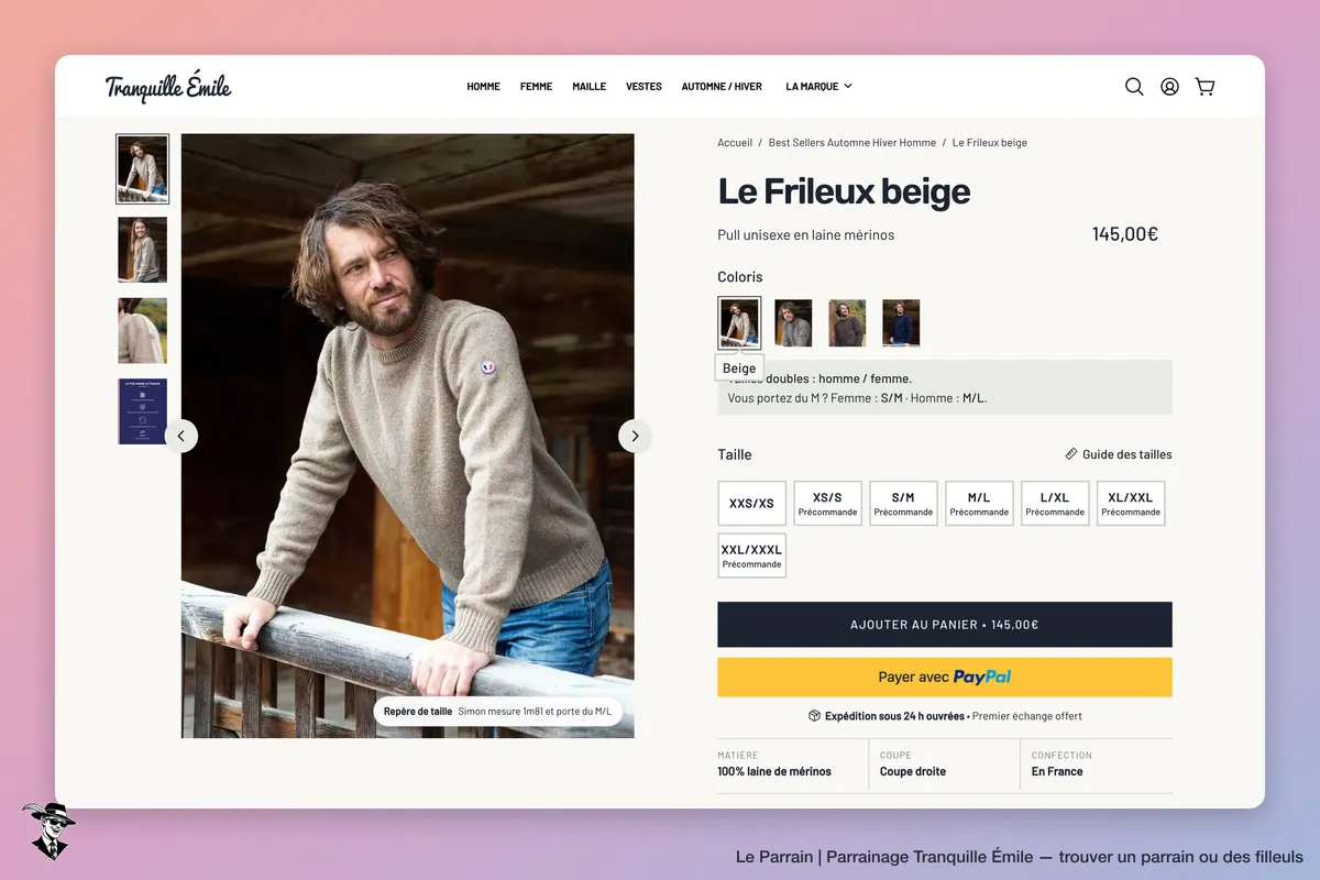 Page produit de Tranquille Émile