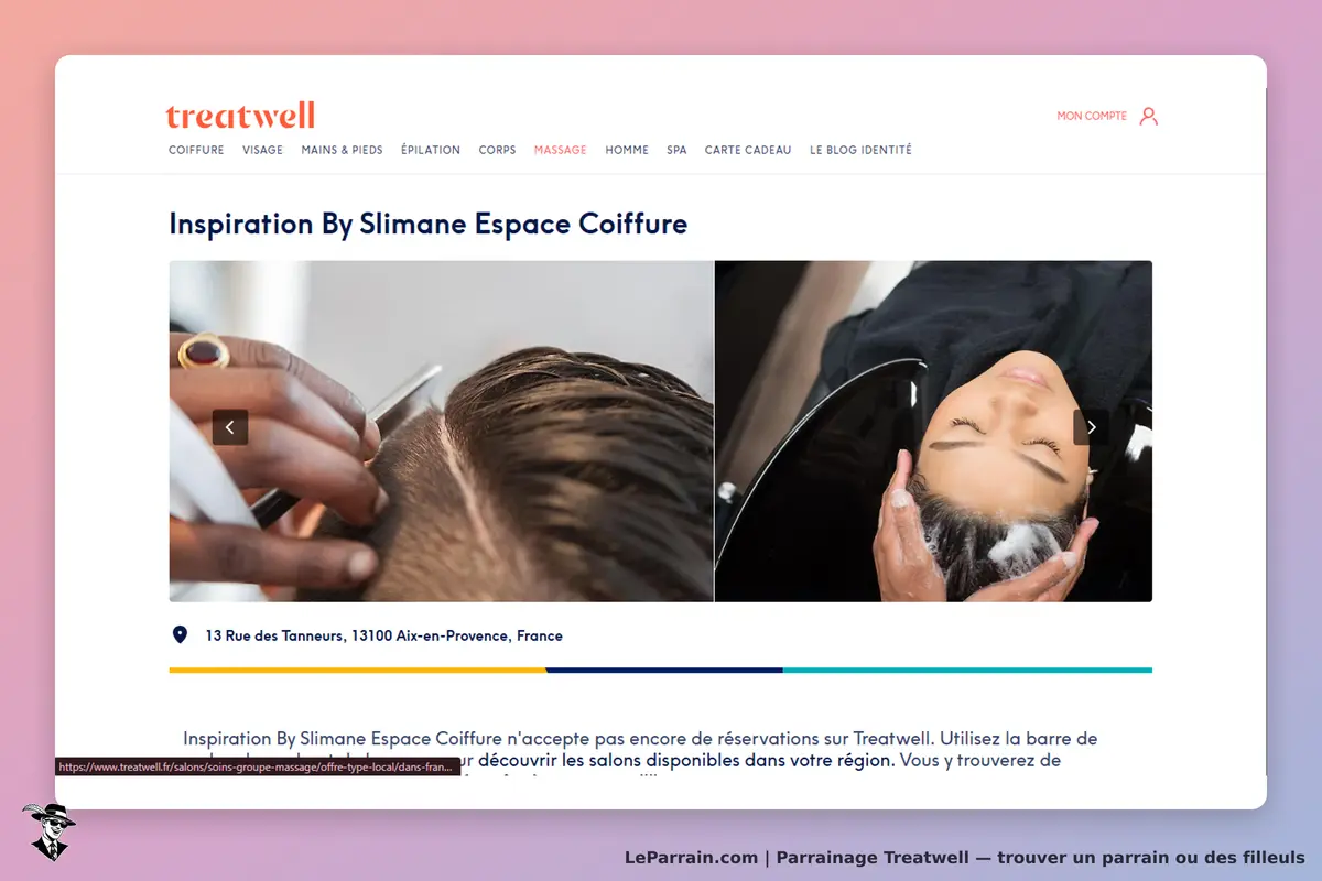 treatwell : page d'accueil présentant le salon Inspiration By Slimane Espace Coiffure et ses