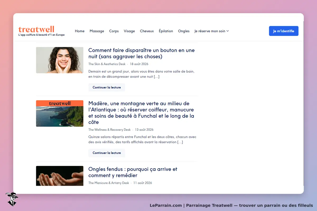 treatwell : page d'accueil avec articles sur soins de beauté et options de réservation