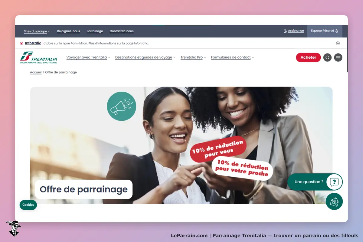 Trenitalia : deux femmes souriantes interagissent sur un smartphone avec une offre de parrainage
