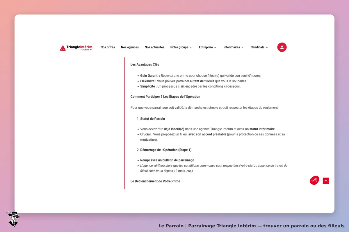 Page parrainage de Triangle Intérim