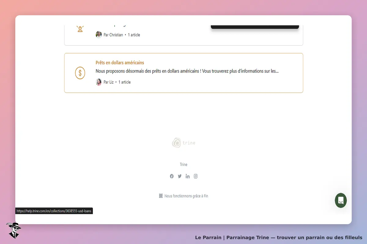 Trine : aperçu d'un article sur les prêts en dollars américains sur la page d'accueil