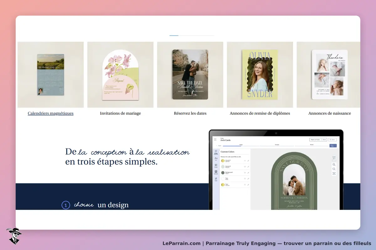 Truly Engaging : page d'accueil avec divers designs d'invitations et un aperçu de création