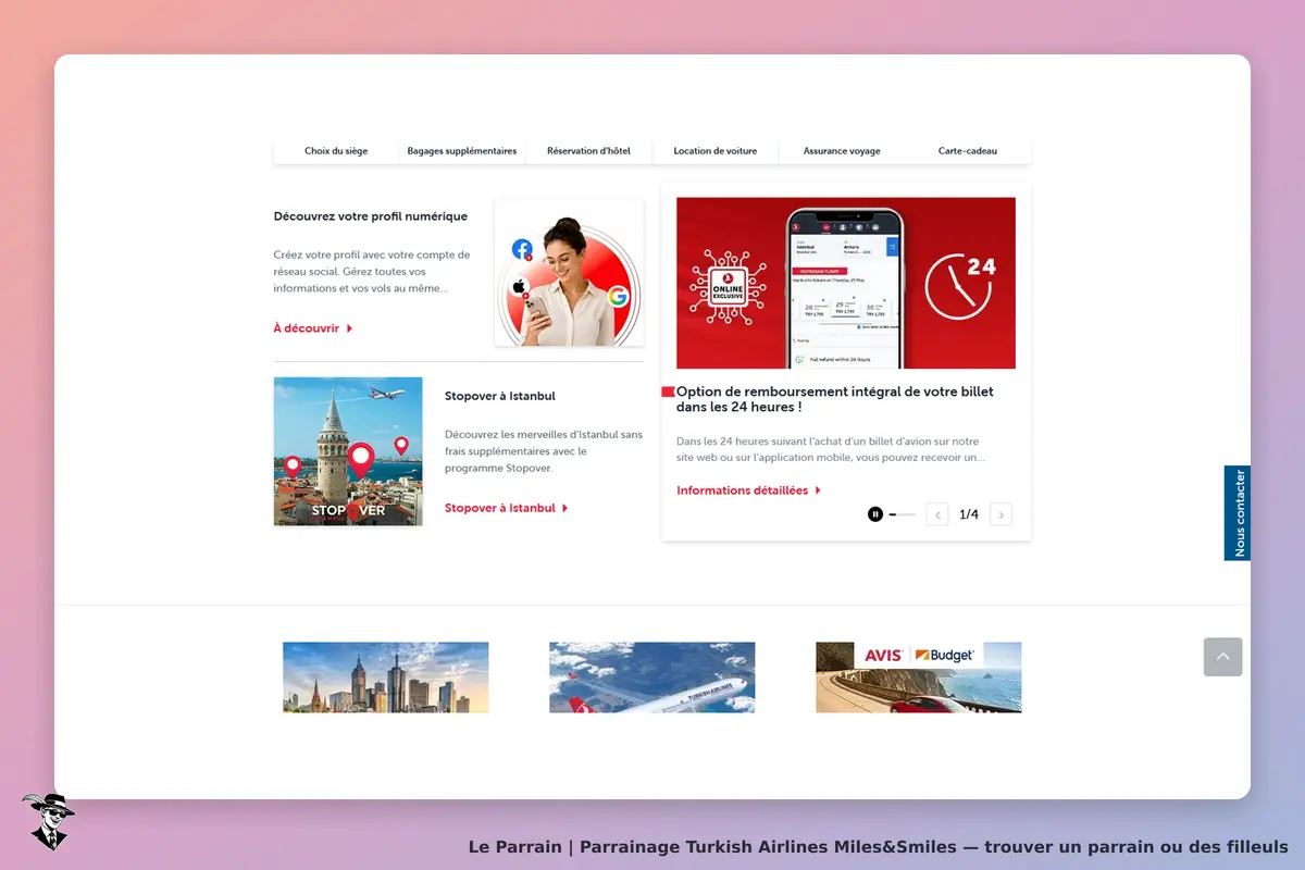 Turkish Airlines Miles&Smiles : turkish Airlines : page d'accueil avec options de services et