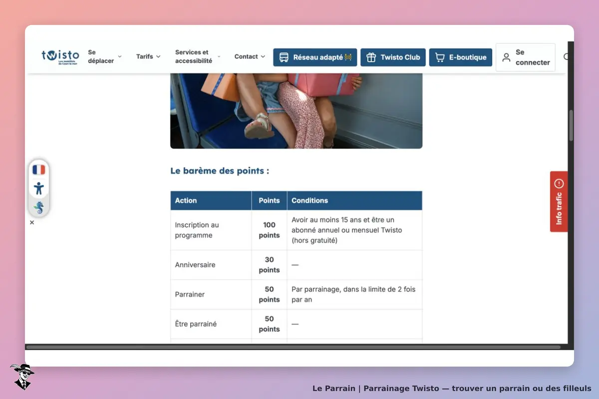 Twisto Club : barème de 50 points pour parrainer et 50 points pour être parrainé
