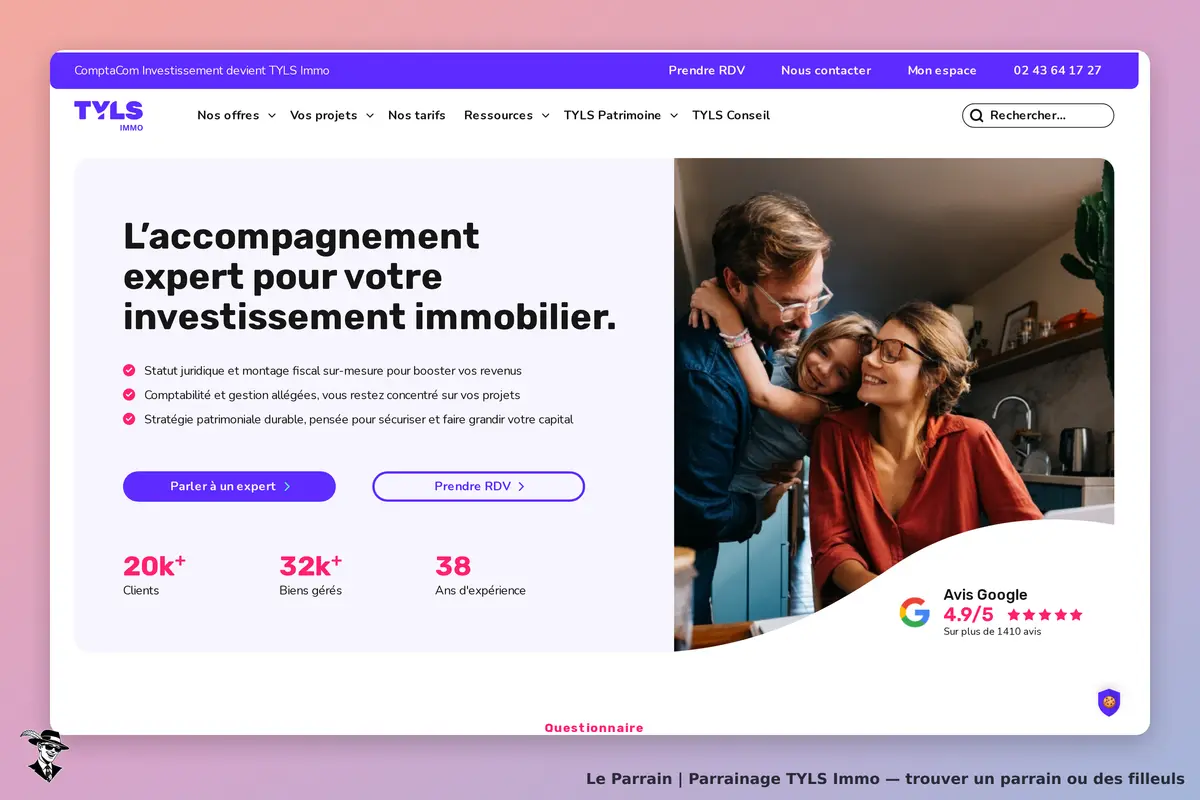 TYLS Immo : page d'accueil présentant des services d'accompagnement en investissement immobilier