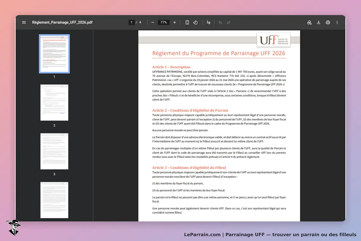 UFF : règlement du programme de parrainage, articles sur conditions d'éligibilité