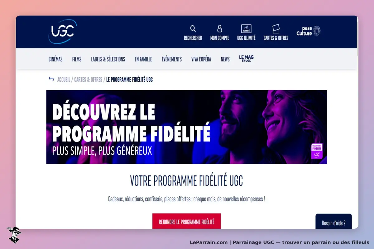 UGC : page d'accueil présentant le programme fidélité avec un visuel et un bouton d'inscription