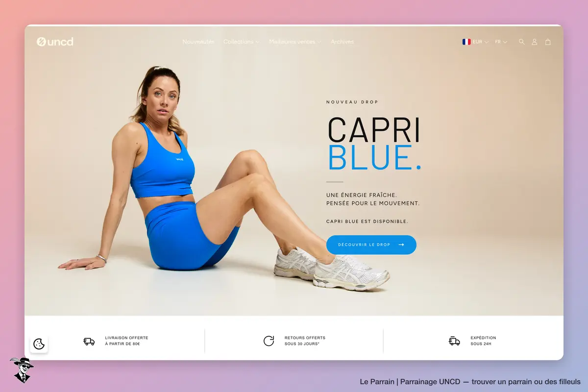 UNCD : accueil de la boutique présentant la collection de sport Capri Blue