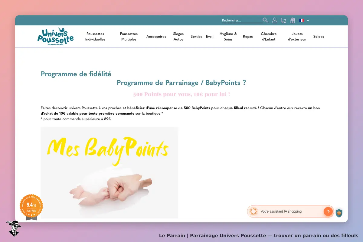 Page parrainage de Univers Poussette
