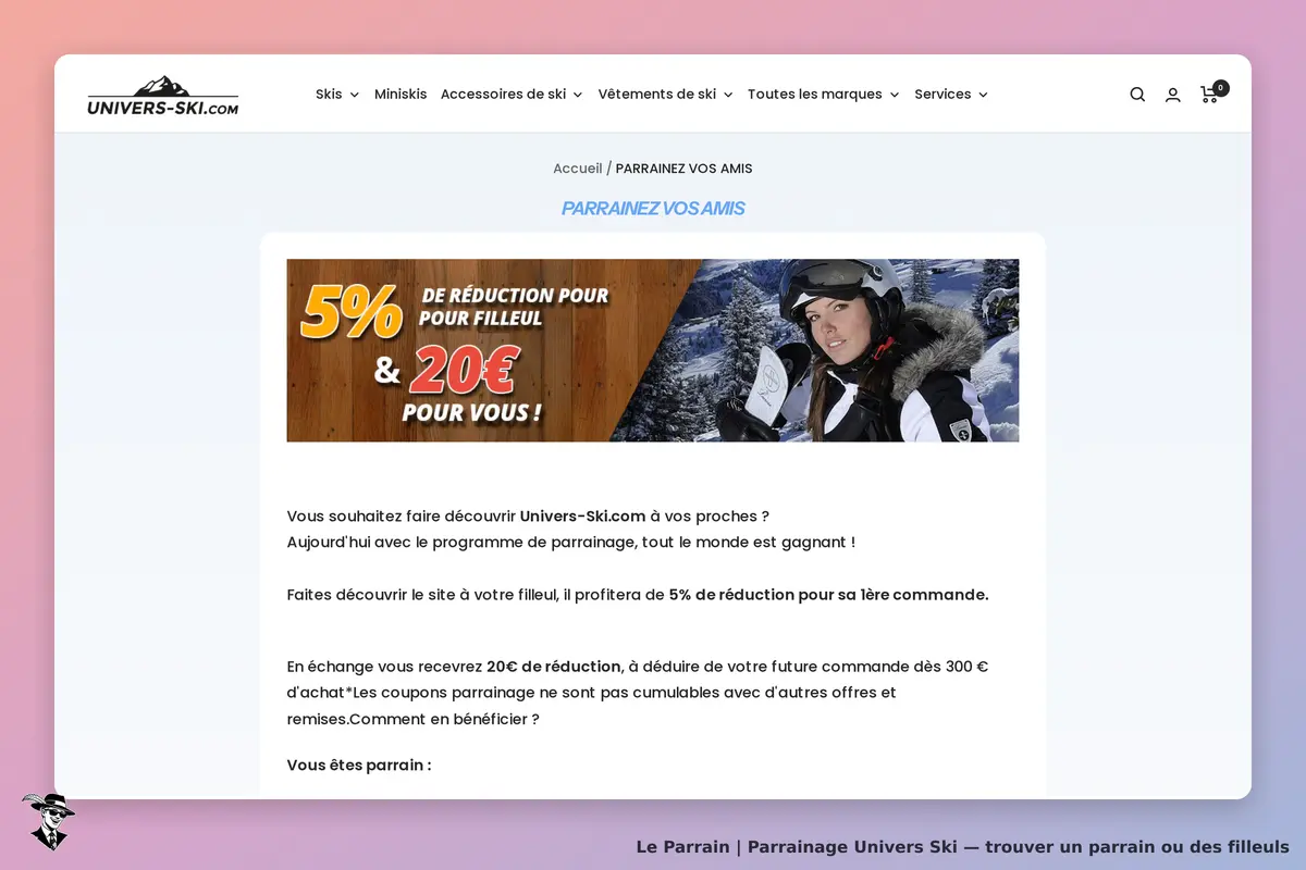 Page parrainage de Univers Ski