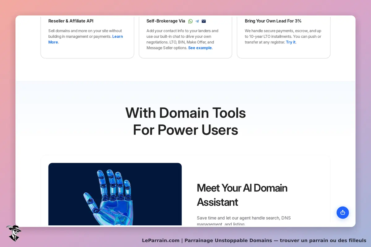 Unstoppable Domains : outils de domaine pour utilisateurs avancés et assistant de domaine AI