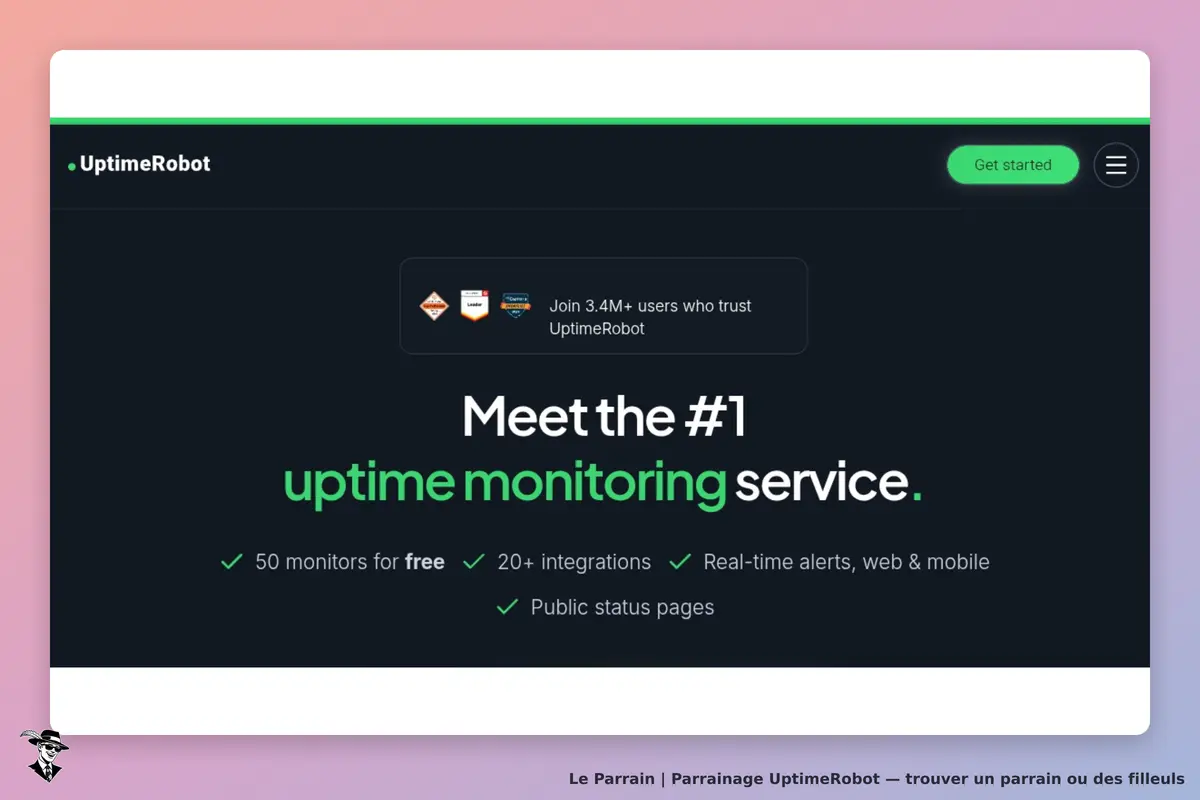 UptimeRobot : page d'accueil présentant le service de surveillance de disponibilité