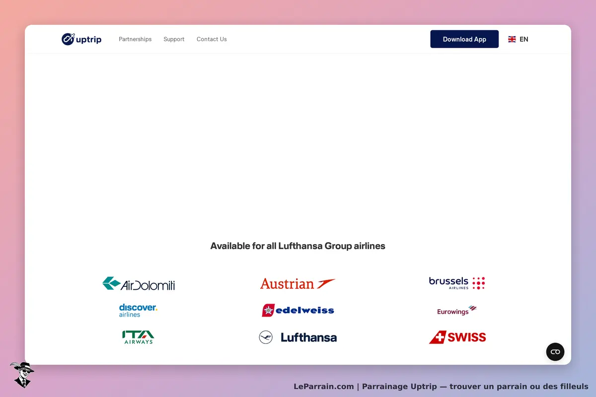 Uptrip : page d'accueil avec logos de compagnies aériennes du groupe Lufthansa