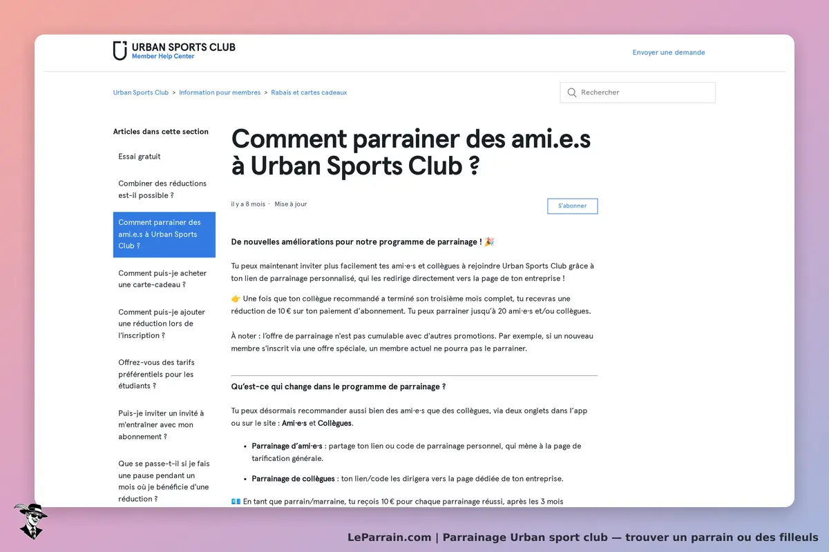 Urban sport club : urban Sports Club : page d'aide sur le parrainage avec des instructions et des