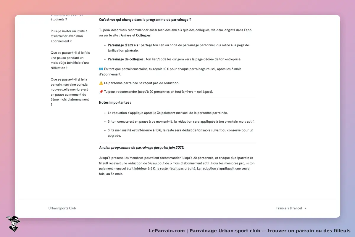 Urban Sport Club : explications sur le programme de parrainage et notes importantes