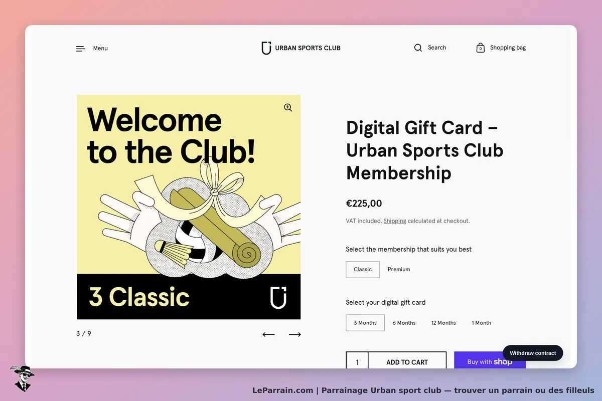 Urban sport club : urban Sports Club : carte cadeau numérique avec options d'adhésion et sélection