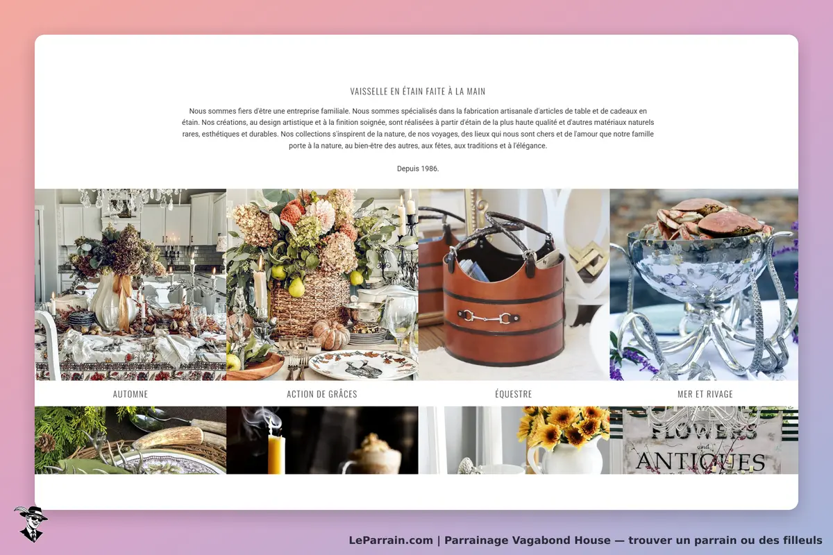 Vagabond House : présentation de produits artisanaux en étain et décorations de table
