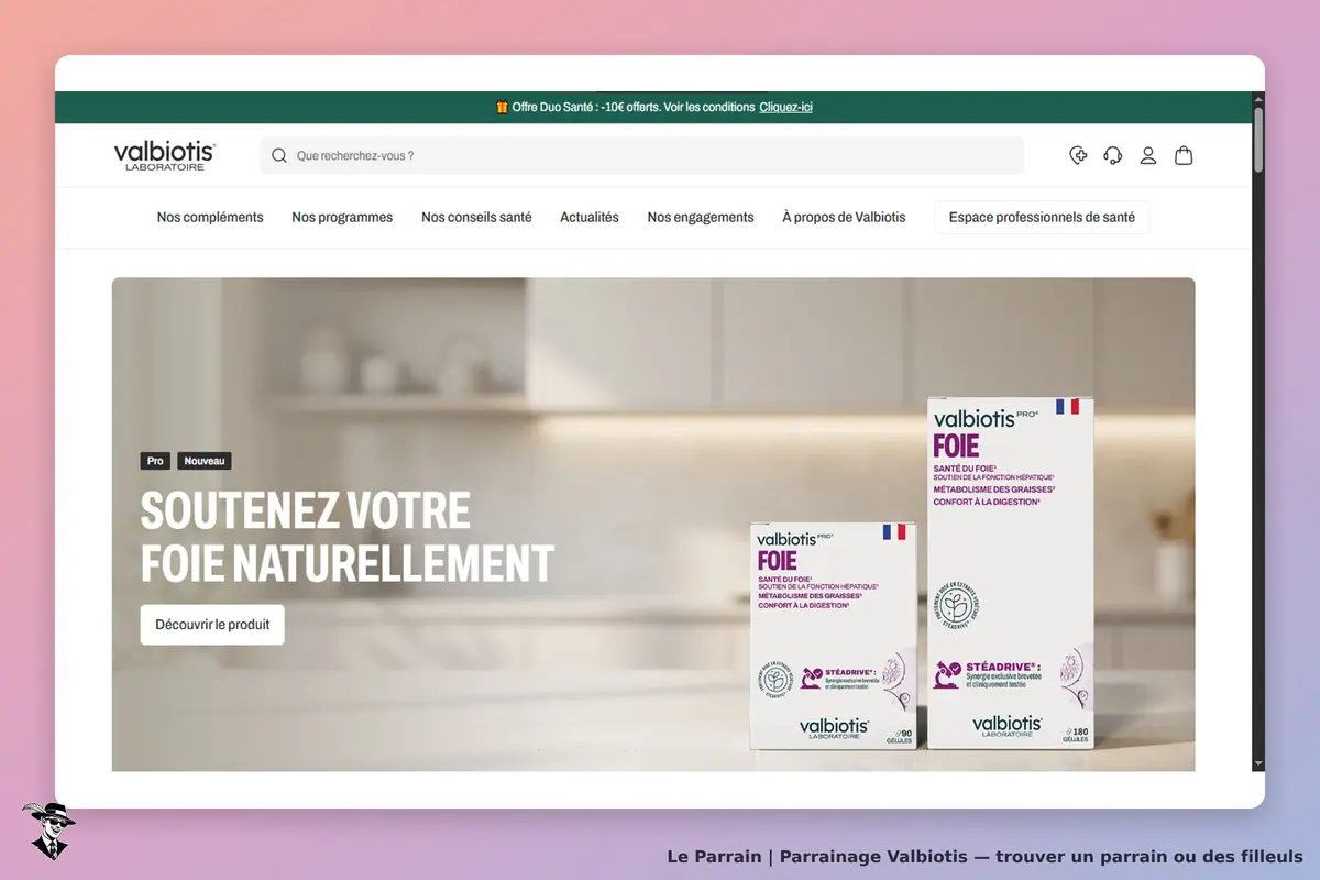 valbiotis : page d'accueil avec produits et message sur la santé du foie