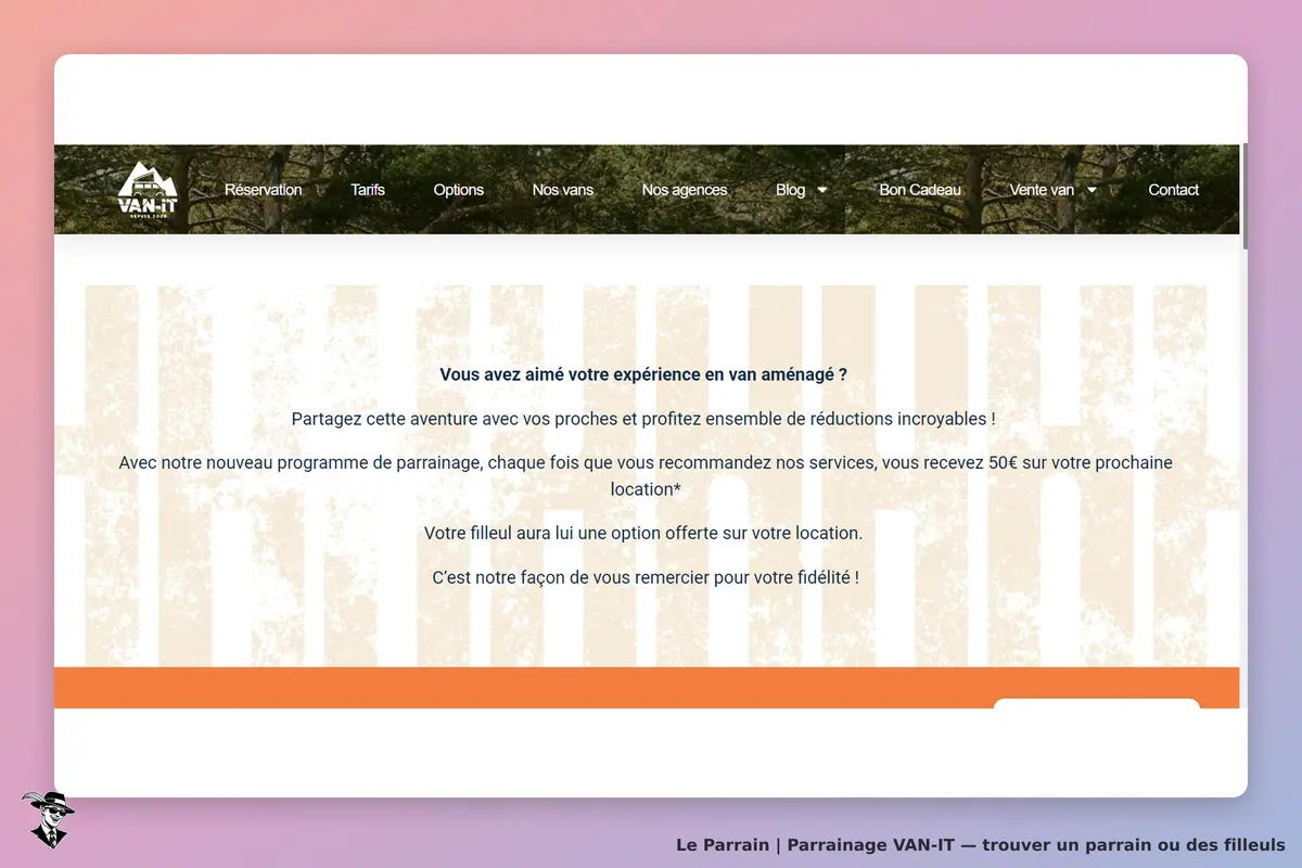 VAN-IT : page d'accueil avec un programme de parrainage et des informations sur les réductions