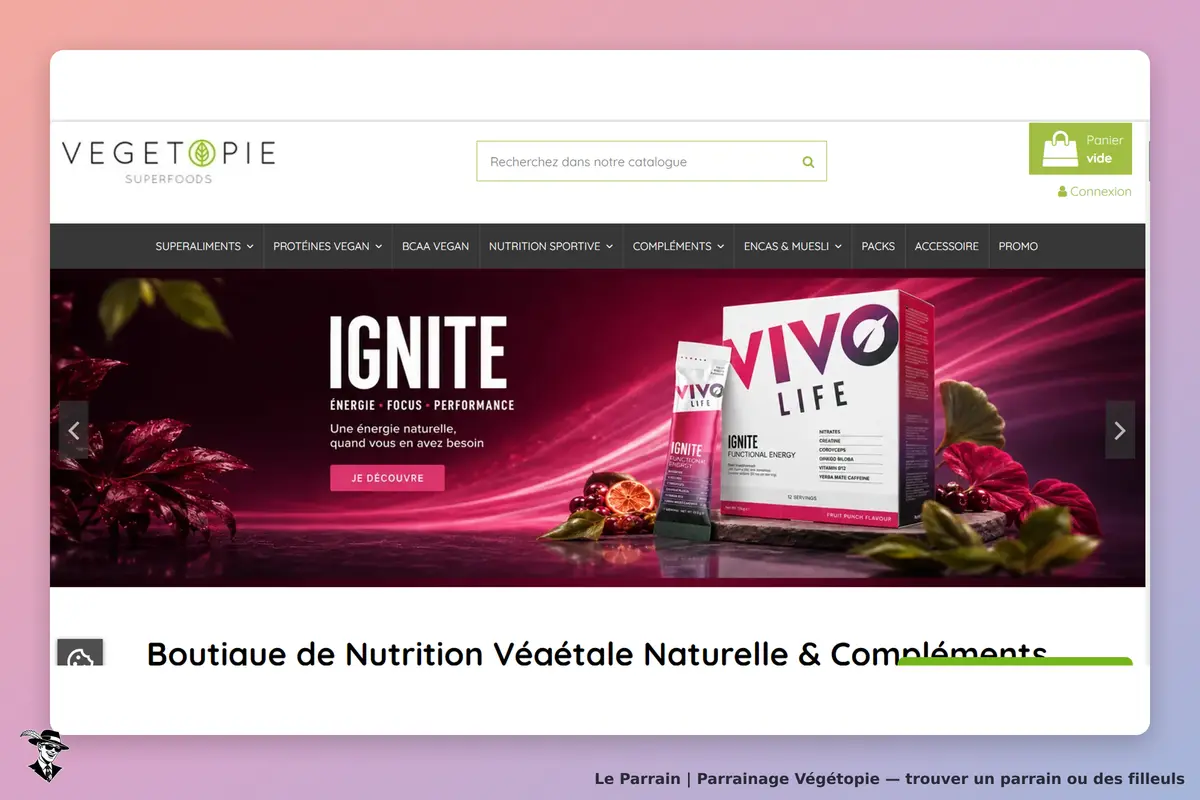 Végétopie : page d'accueil avec produits et informations sur la nutrition végétale