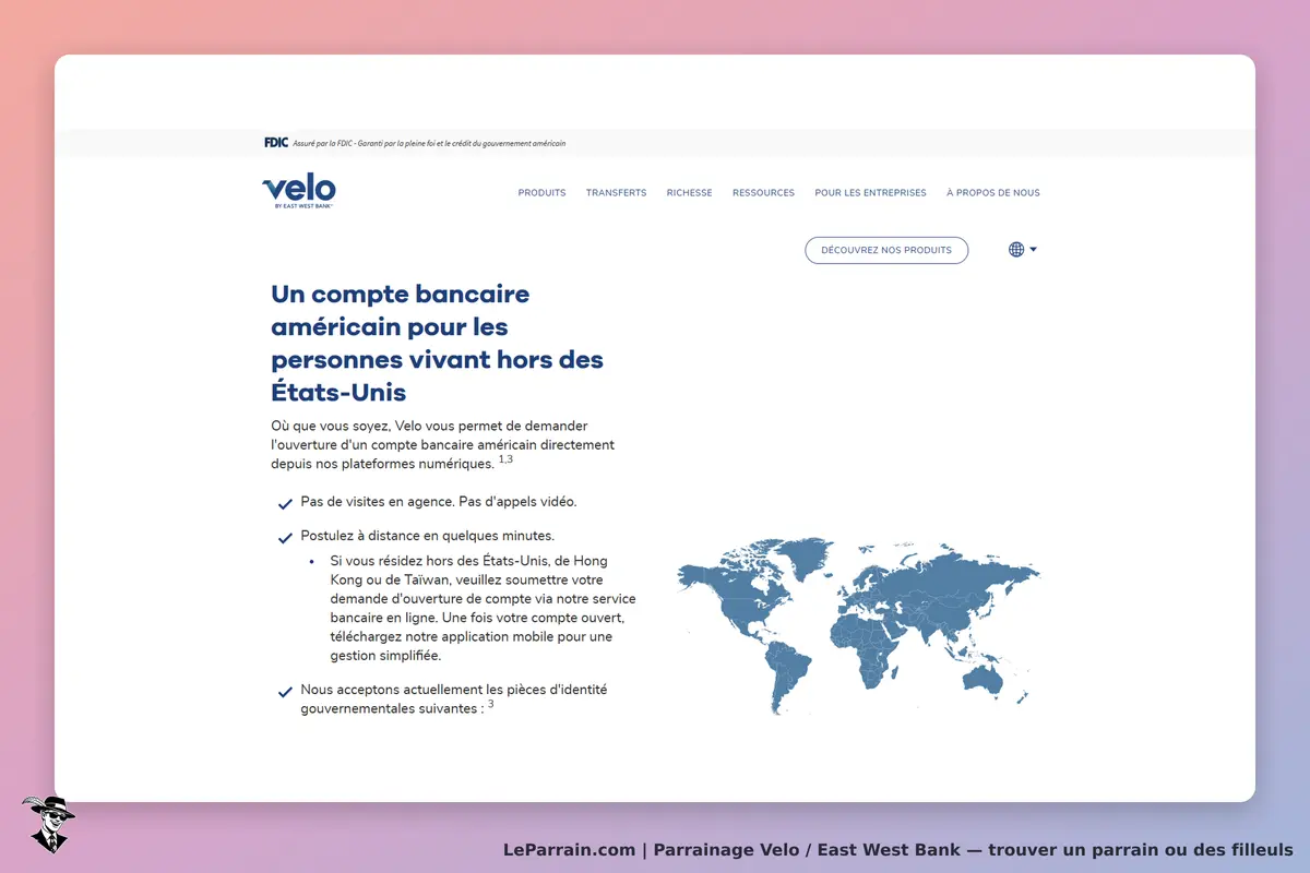 Velo / East West Bank : velo : présentation d'un compte bancaire américain pour les résidents hors