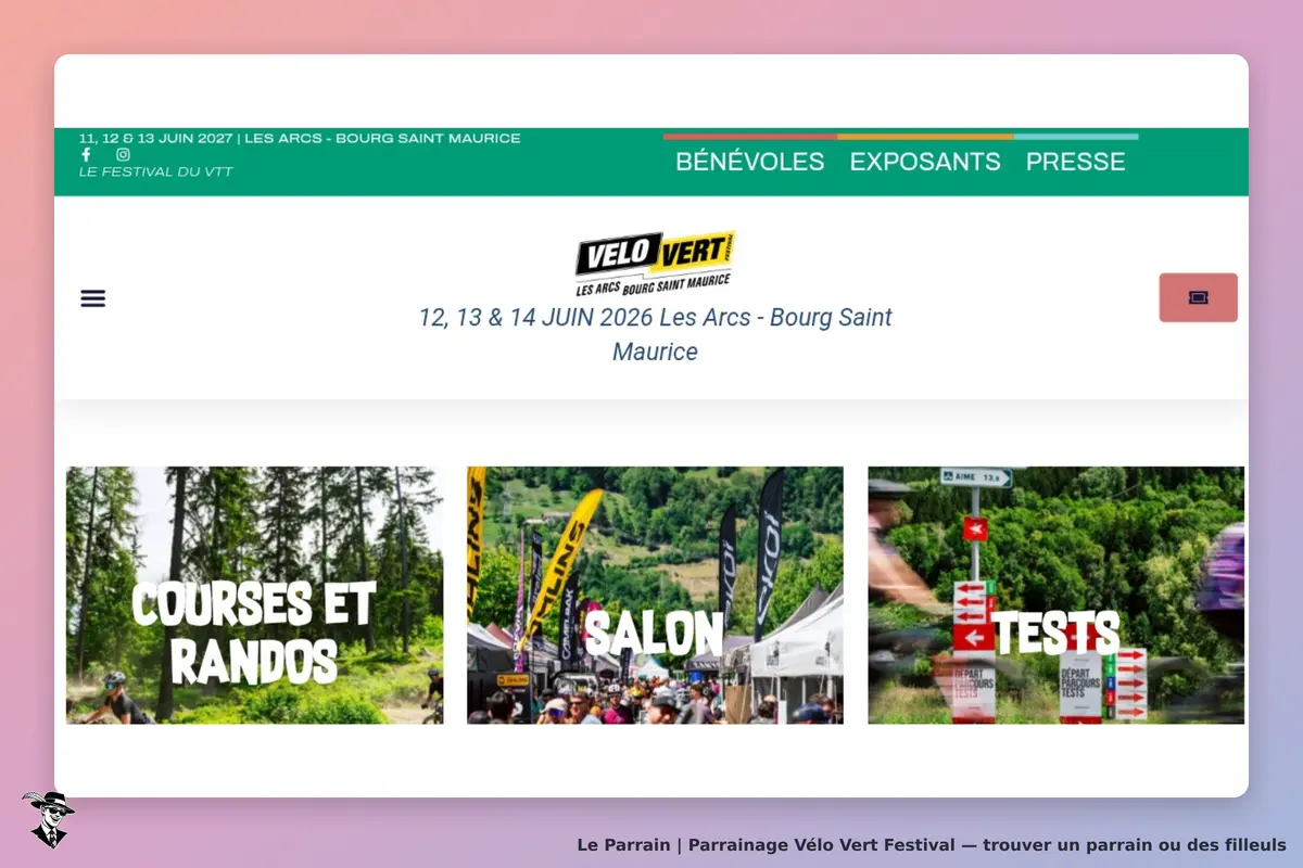 Vélo Vert Festival : page d'accueil avec dates et sections pour courses, salon et tests
