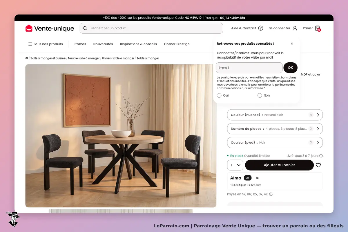 Vente Unique : image d'une table ronde en bois avec des chaises dans un intérieur lumineux