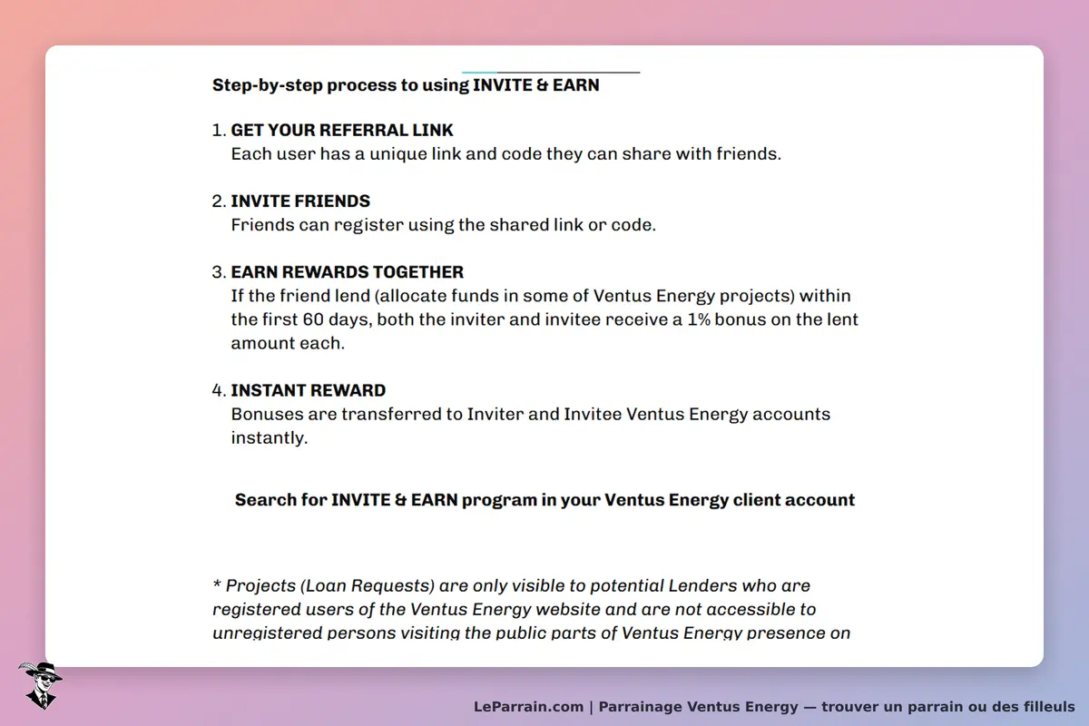 Ventus Energy : processus étape par étape pour utiliser le programme INVITE & EARN