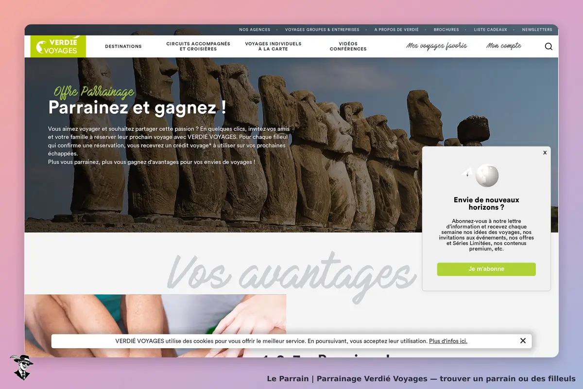 Verdié Voyages : page d'accueil présentant une offre de parrainage avec des monuments en