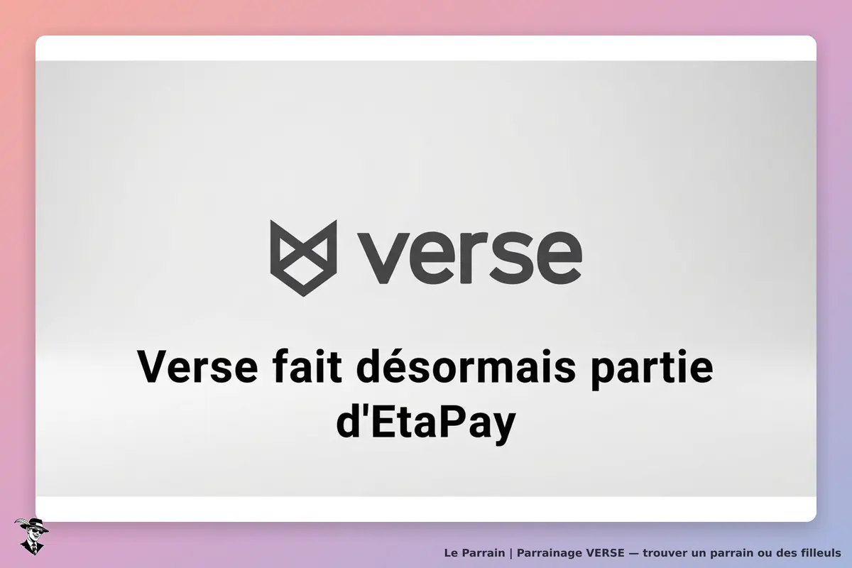 VERSE : logo de Verse avec texte indiquant son affiliation à EtaPay. Fonds dégradé