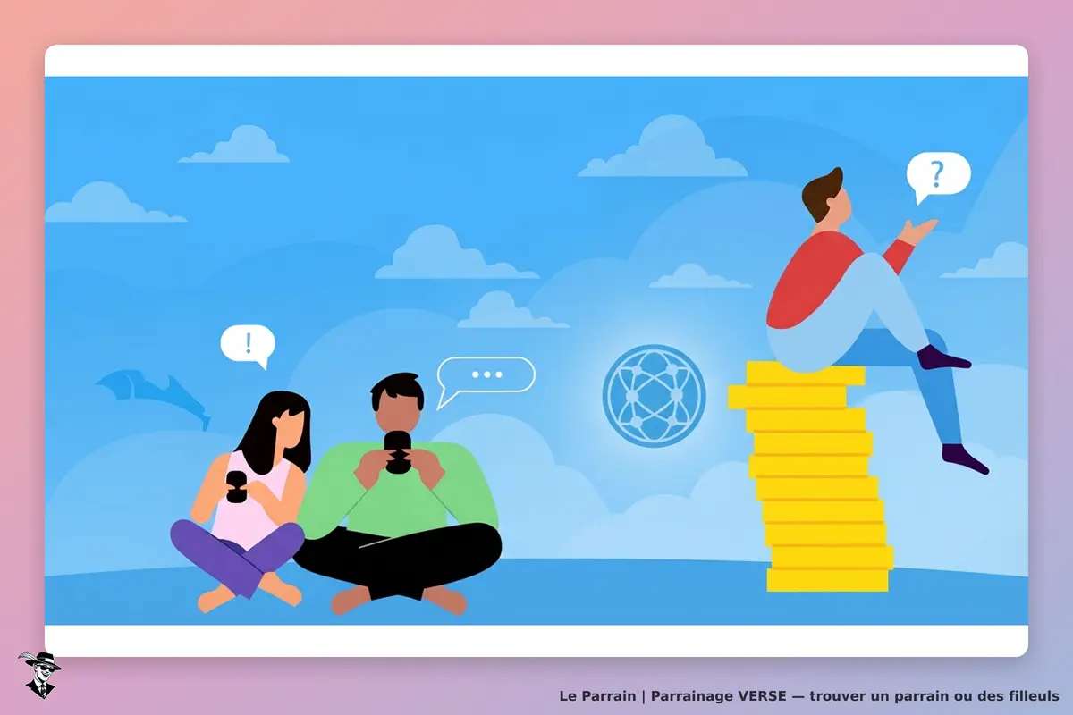 VERSE : illustration de personnes utilisant des téléphones, avec des bulles de dialogue et des