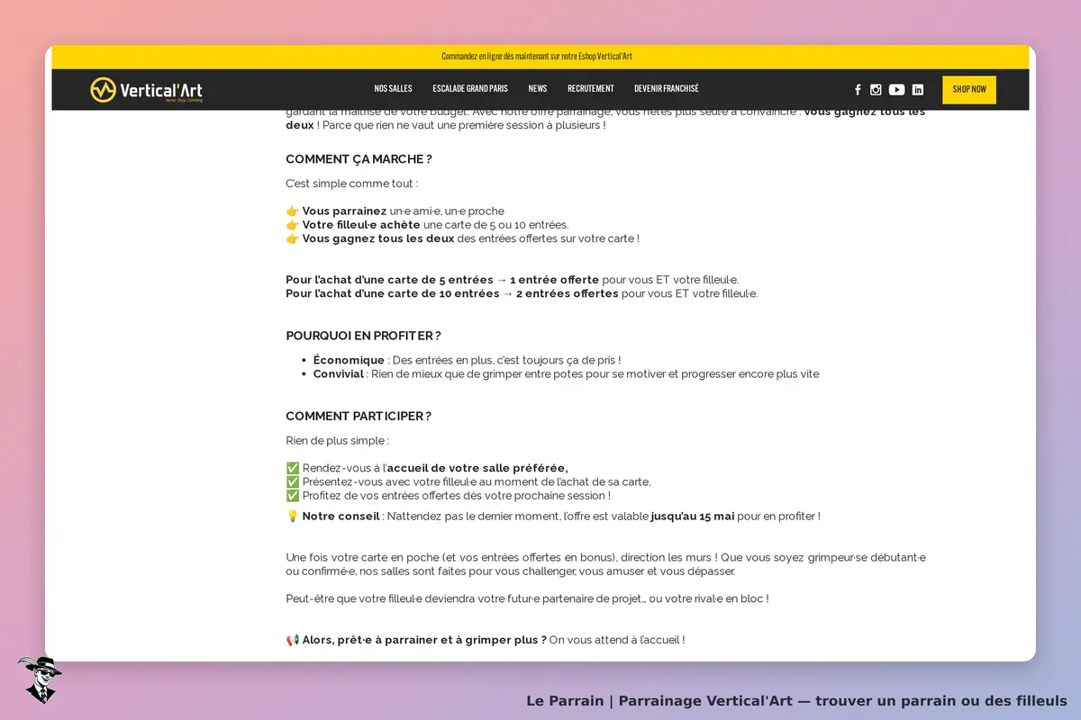 Vertical'Art : explication du fonctionnement et des avantages du programme de parrainage