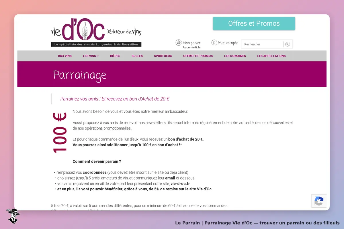 Vie d'Oc : page de parrainage avec explications et étapes pour devenir parrain