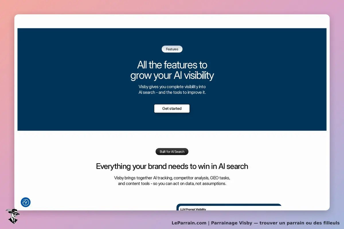 Interface de Visby présentant des fonctionnalités pour améliorer la visibilité en IA.