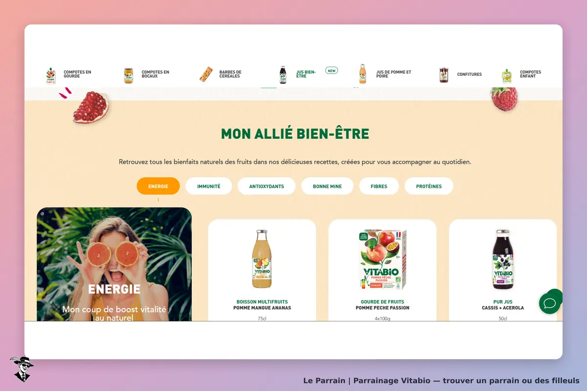 Vitabio : page d'accueil avec produits et sections sur bien-être et énergie