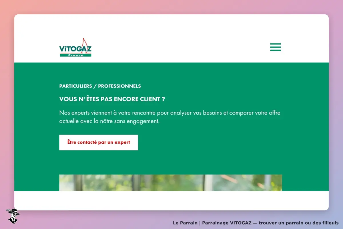 VITOGAZ : page d'accueil avec un message pour les non-clients et un bouton de contact