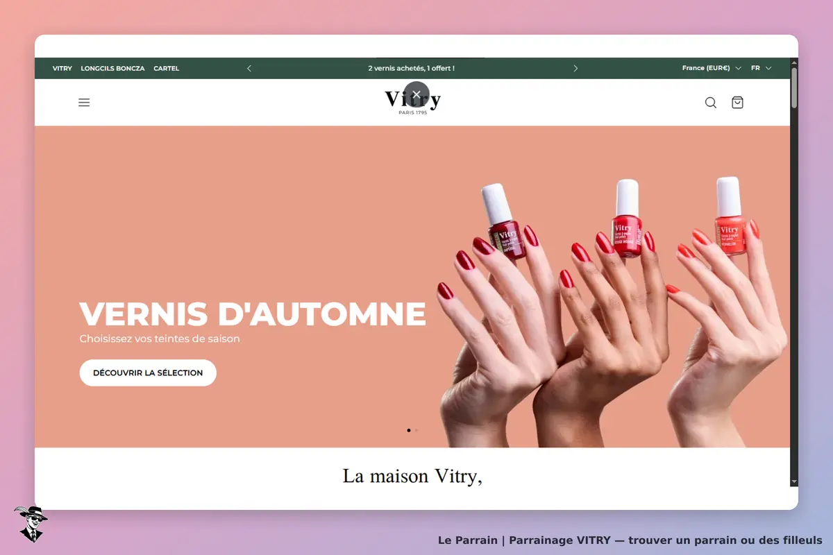 VITRY : page d'accueil avec vernis d'automne et mains présentant des flacons de vernis