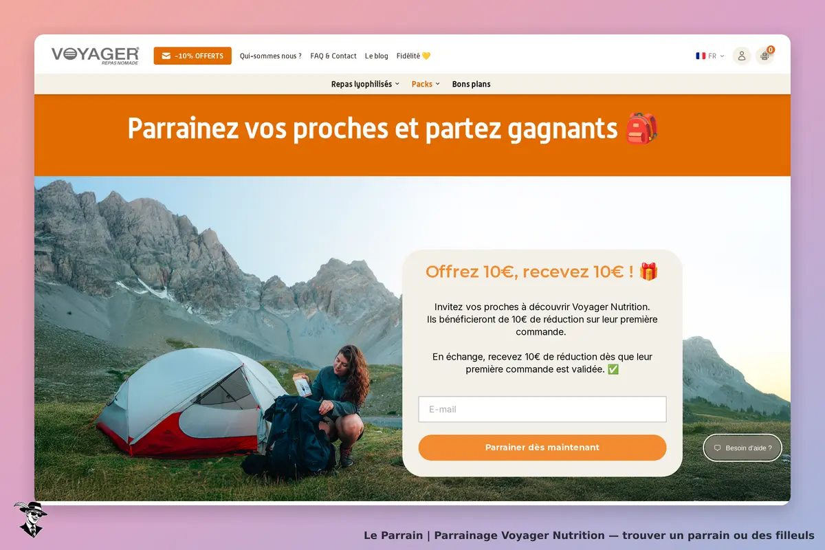 Page parrainage de Voyager Nutrition