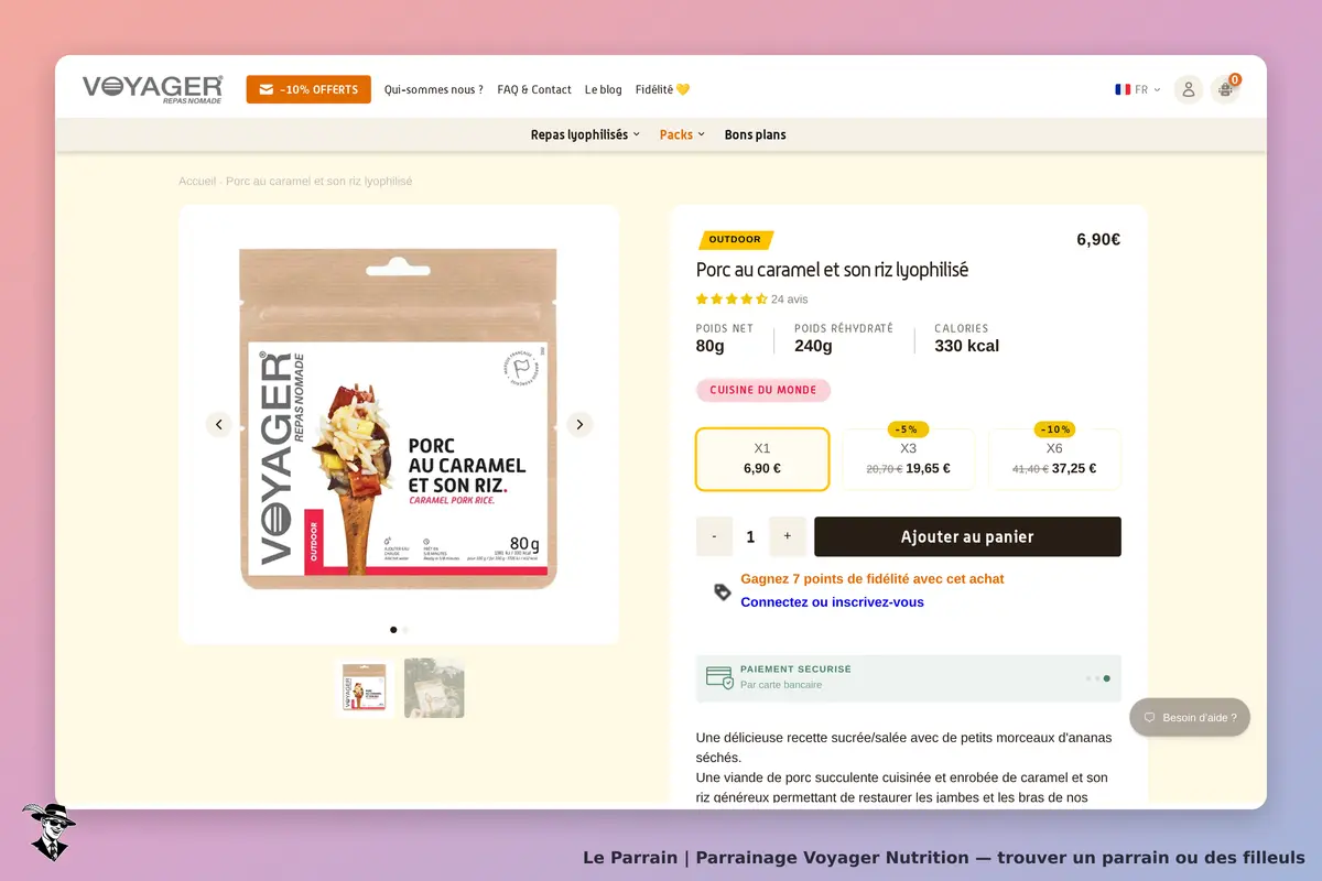 Page produit de Voyager Nutrition