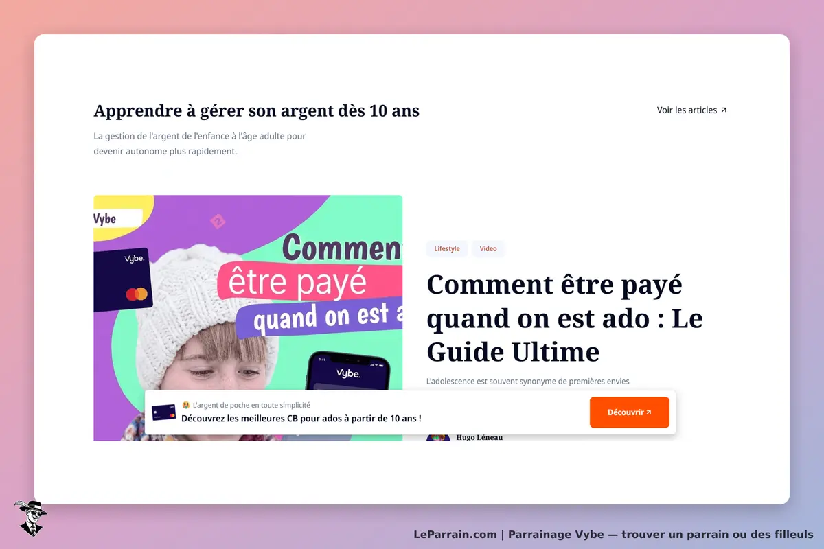 Vybe : article sur la gestion de l'argent pour les adolescents avec une image colorée