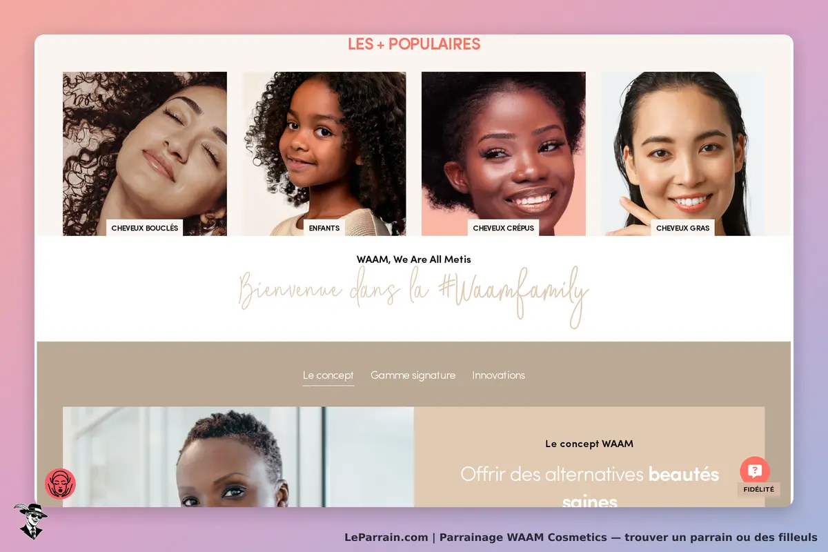 WAAM Cosmetics : page d'accueil présentant des modèles avec différents types de cheveux