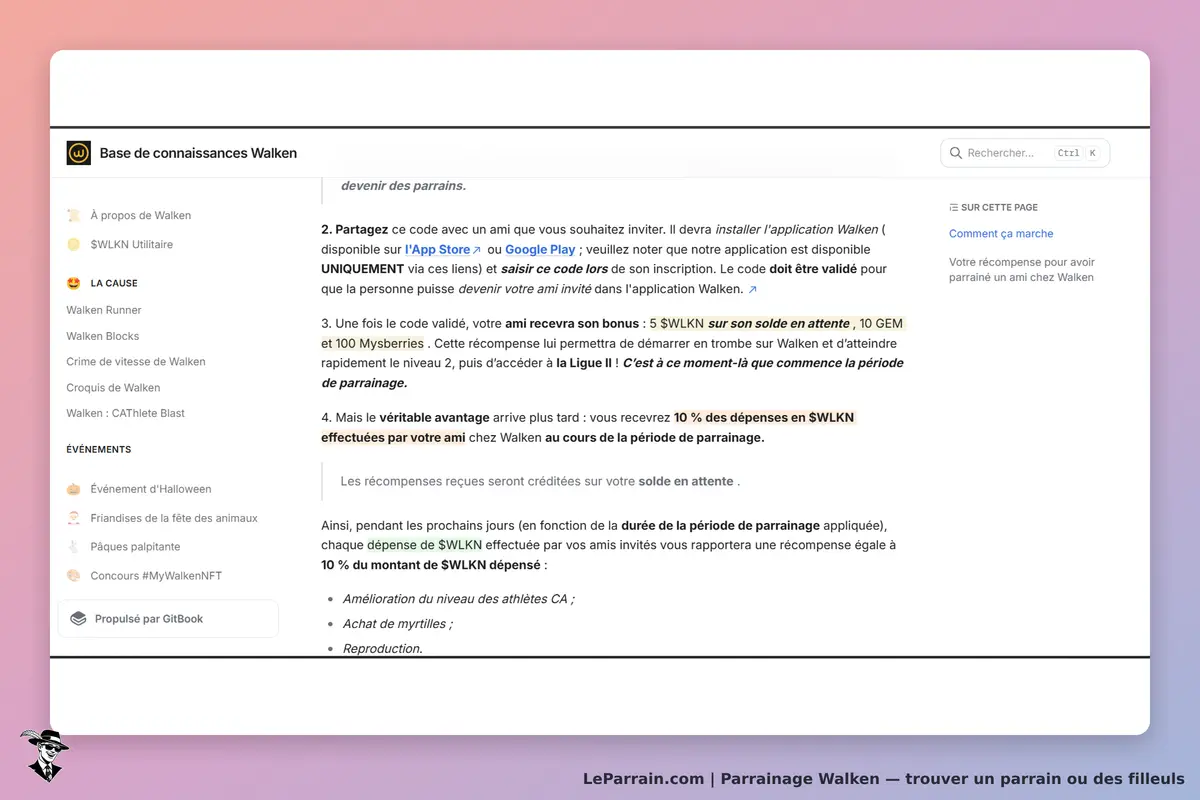 Walken : base de connaissances avec instructions pour parrainer un ami et utiliser l'application