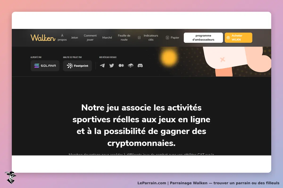 Walken : page d'accueil présentant un jeu associant activités sportives et jeux en ligne