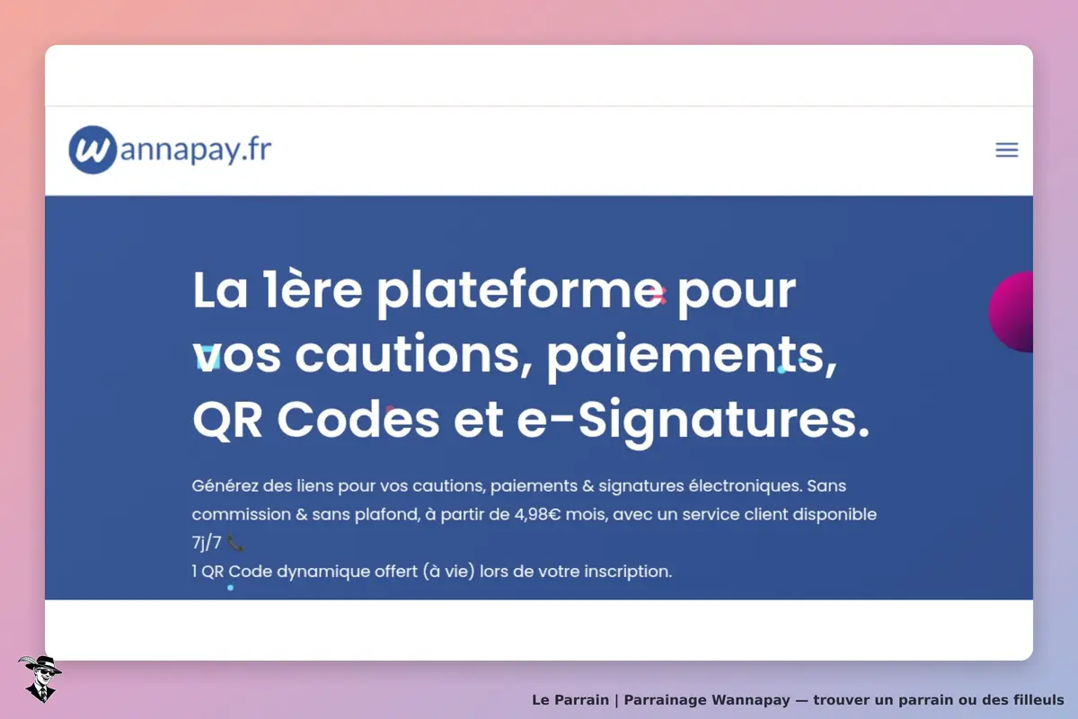 Wannapay : page d'accueil présentant les services de la plateforme et un QR Code dynamique