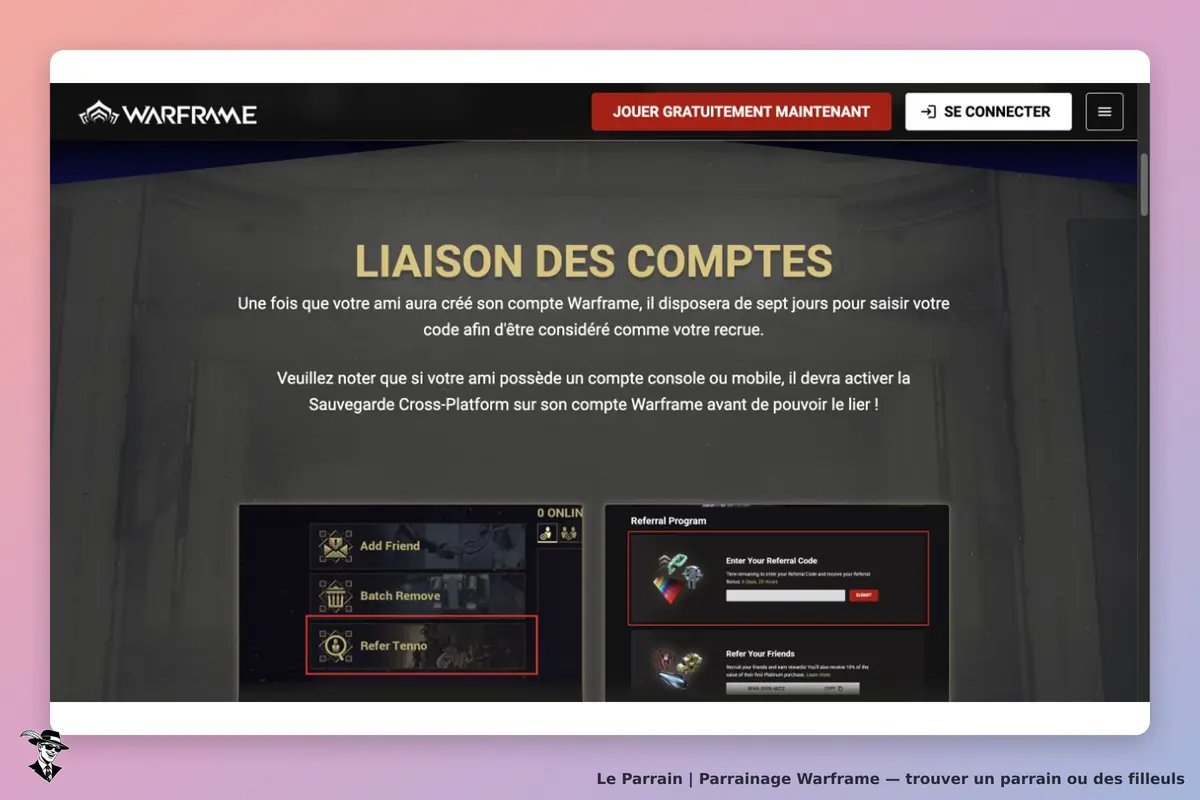 Warframe : liaison des comptes sous sept jours et condition de sauvegarde Cross-Platform