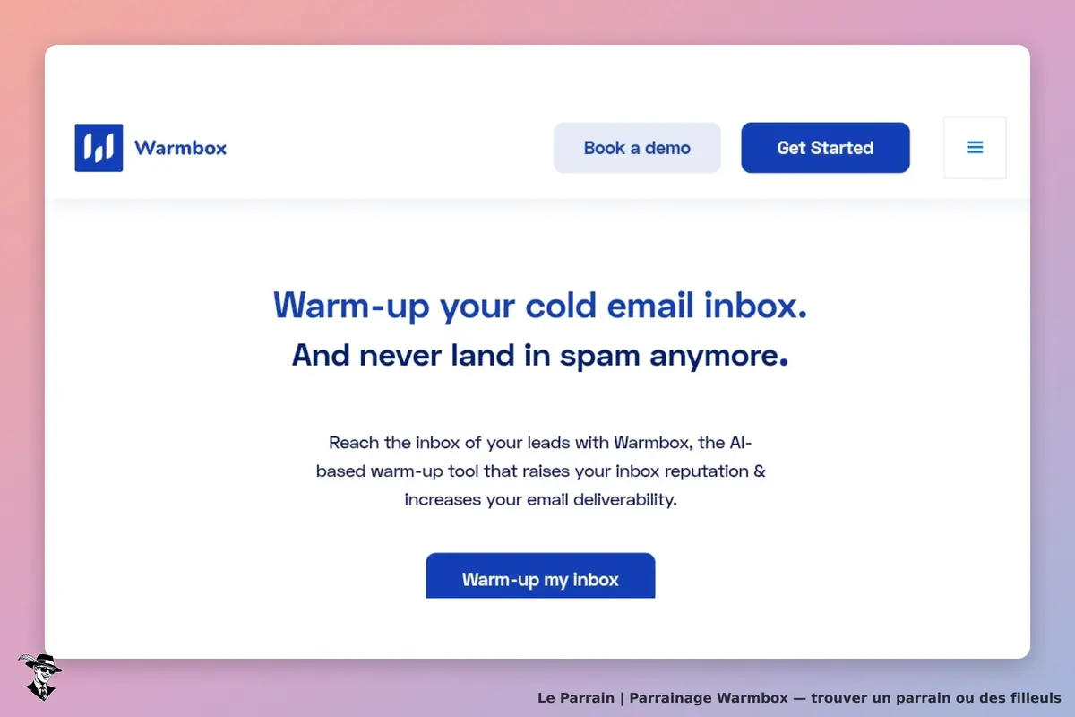 Warmbox : page d'accueil avec un message sur l'optimisation des boîtes email et un bouton