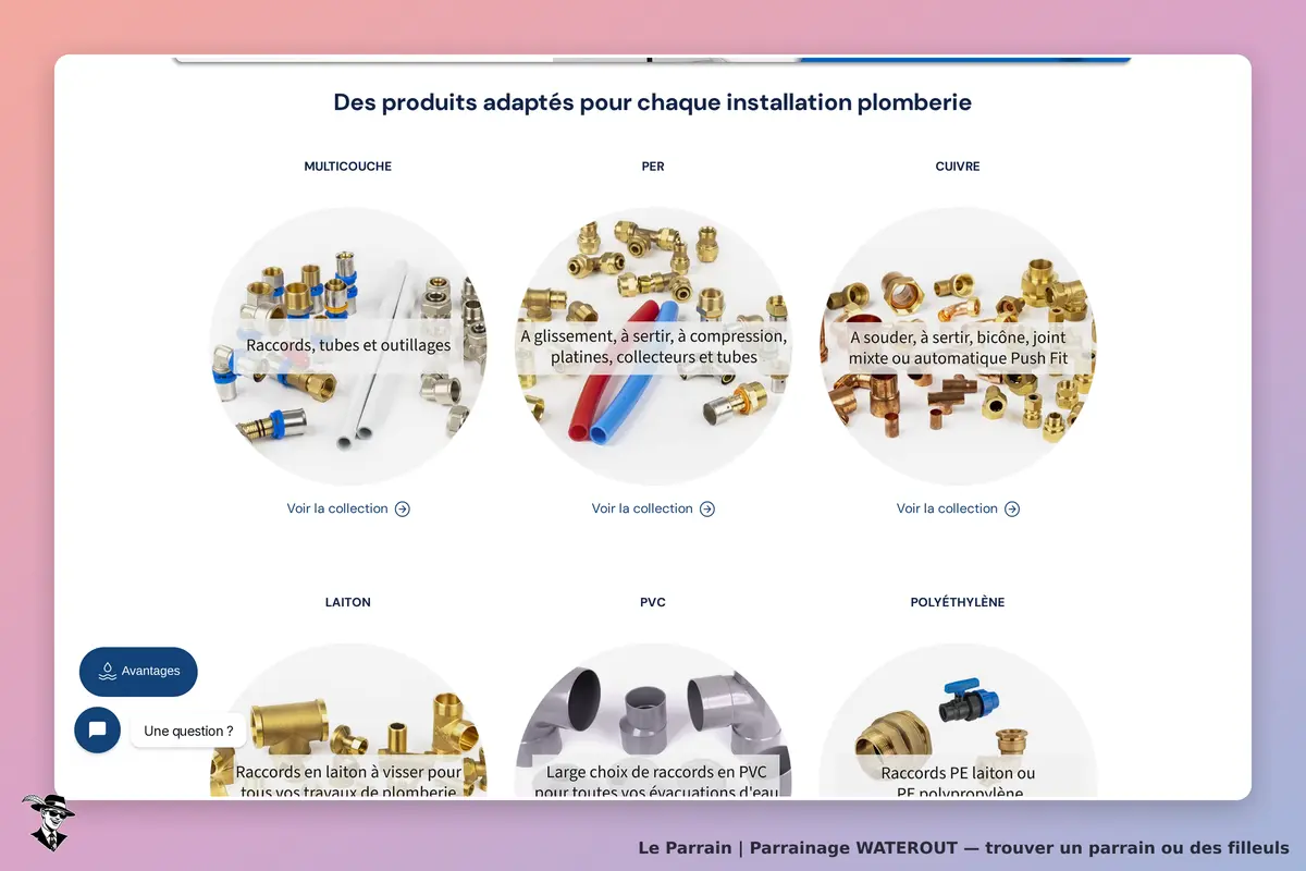 WATEROUT : produits de plomberie en multicouche, PER, cuivre, laiton, PVC et polyéthylène